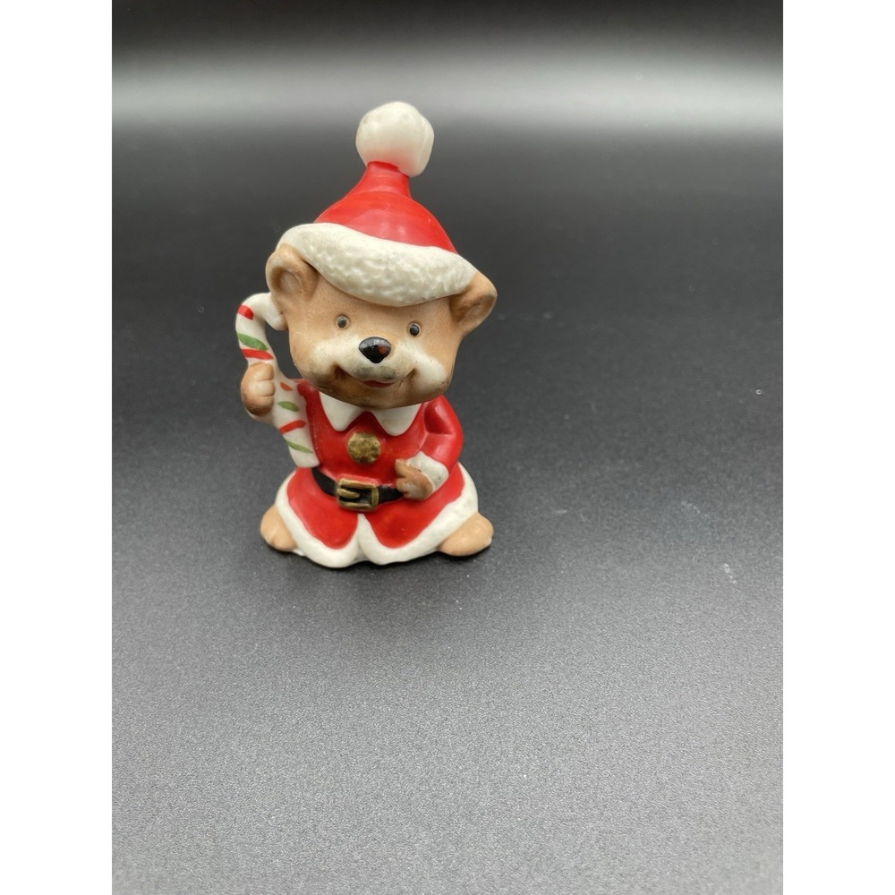 Vintage Christmas Homeco Santa Teddy Bear Holding Candy Cane‎ Figurine